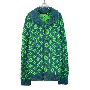 Louis Vuitton 2022 Color-block monogram logo print wool knit cardigan